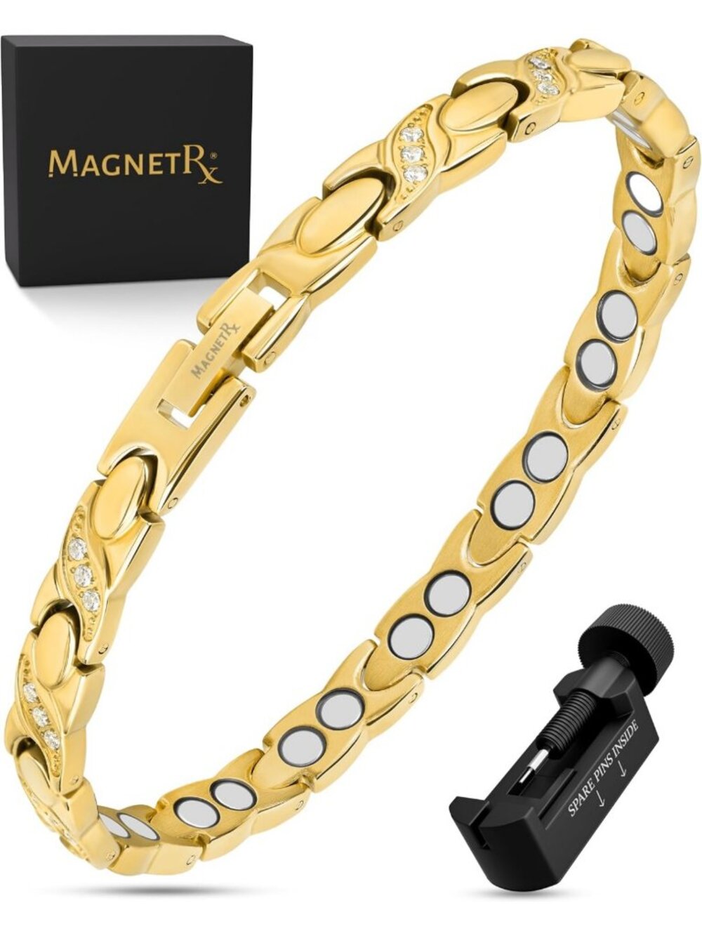 Elegant Crystal Magnetic Bracelet for Women - Gold XO, Stylish & Healing Jewelry